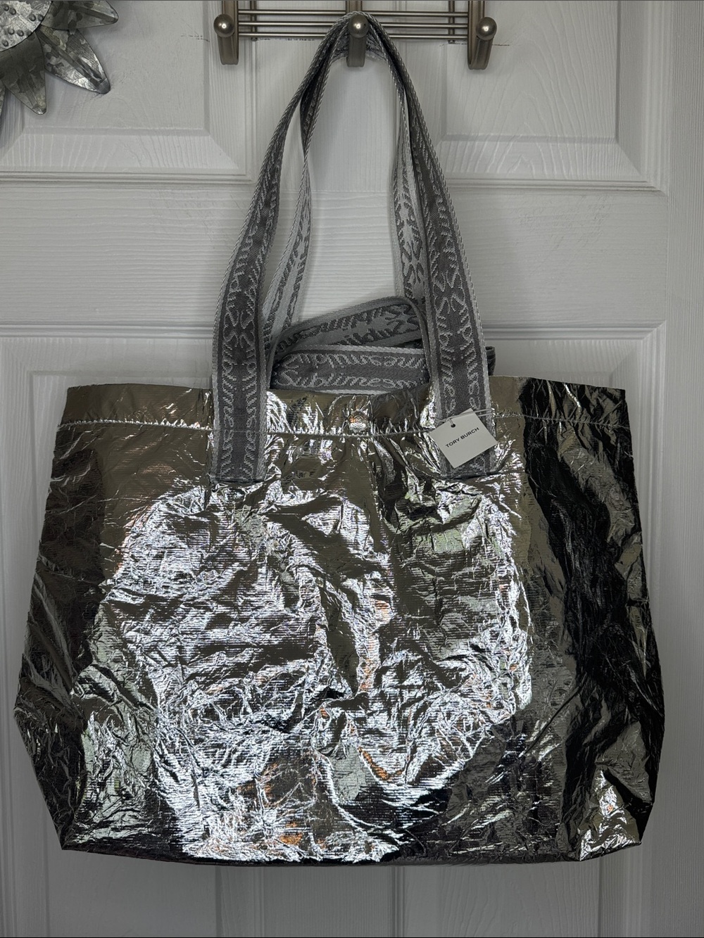 Tory Birch Sublime Parfum Silver Tote Bag. NWT Long Handles along with Short.
